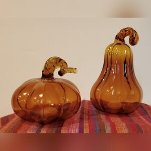 Pumpkin Glass Salt Pepper Shakers Orange Gourds Set